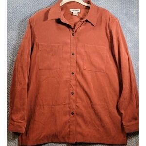 Y2K Alfred Dunner Top Women 14 Rust Orange Microsuede Embroidered Crochet Pocket